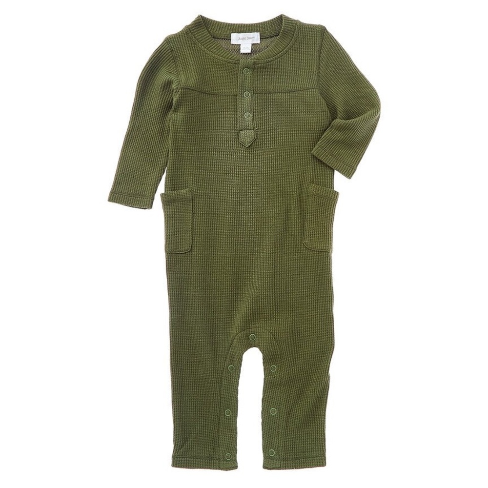 Angel Dear Green Thermal Waffle One Piece Jumpsuit